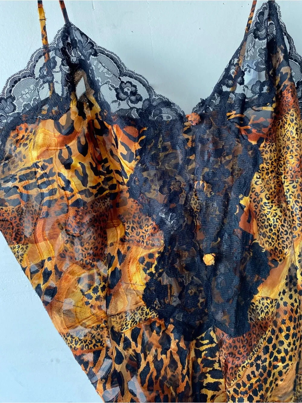 NWT• Vtg Solange Leopard Satin Sheer Lace Teddy Romper Plus Size 22/24